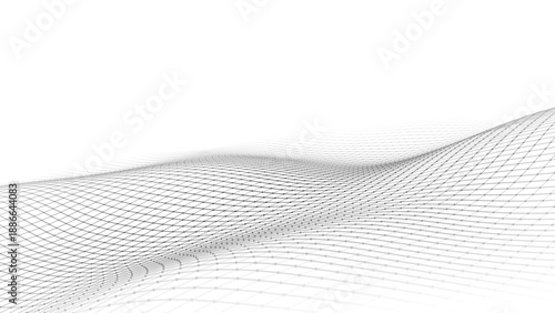 Abstract perspective background. 3D wireframe vector mesh on white background.