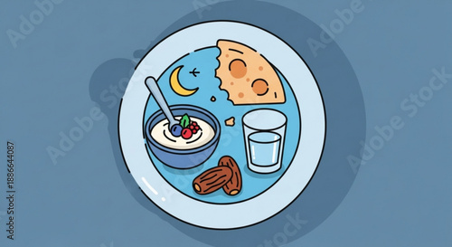 Midnight snack on a plate with yogurt cheese nuts and water at night