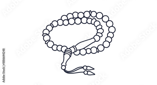 Meditation prayer beads with tassel and clasp on white background symbolizing mindfulness and spirituality