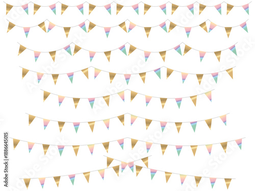 ガーランド三角ひも、曲線、ライン、金20虹淡