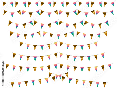 ガーランド三角ひも、曲線、ライン、金21虹濃