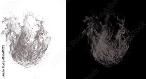 Photos Smoke flames on white and black backgrounds for design elements isolated on tran