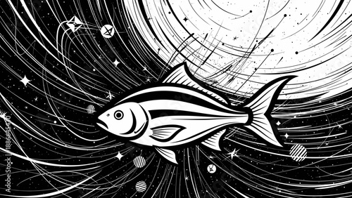Stylized Fish Illustration with Bold Lines and Stripes.