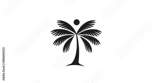 Stylized Palm Tree Silhouette with Human Figure Top.