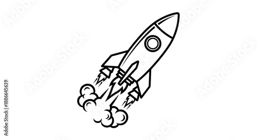 Stylized Rocket Ship Launching with Smoke Trails.