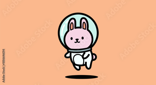Cartoon rabbit astronaut floating