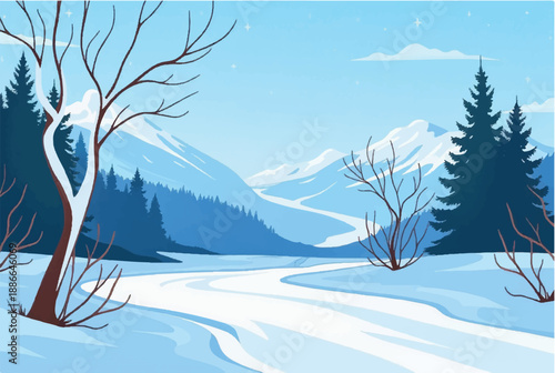 Mountain covered with snowy. Mountain landscape. Illustration of snowy mountain landscape.