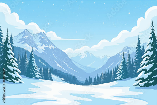 Mountain covered with snowy. Mountain landscape. Illustration of snowy mountain landscape.