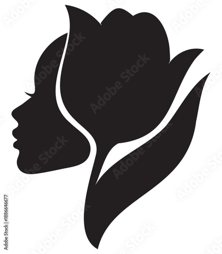 Printable EPS Abstract Woman Silhouette Combined with Tulip Flower as Artistic Vertical Vector Illustration