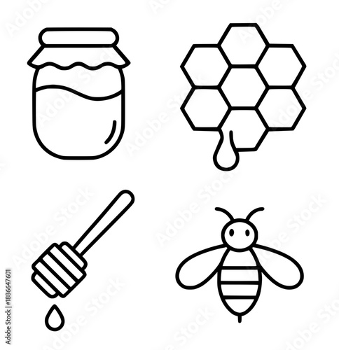 Bee and honey illustration icon in outline design version