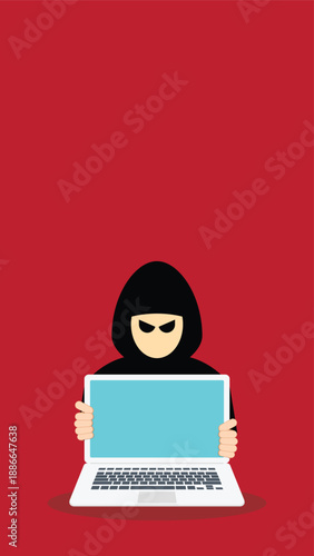 Computer hacker with laptop icon	