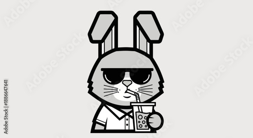 Cartoon rabbit drinking beverage illustration