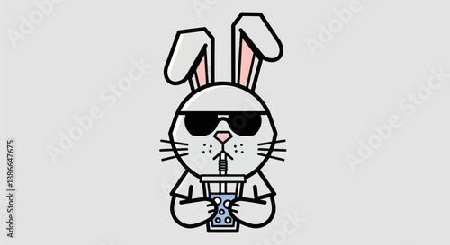Cartoon rabbit drinking beverage illustration
