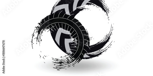 Auto tire tread grunge element. Car and motorcycle tire pattern, wheel tyre tread track. Black tyre print.