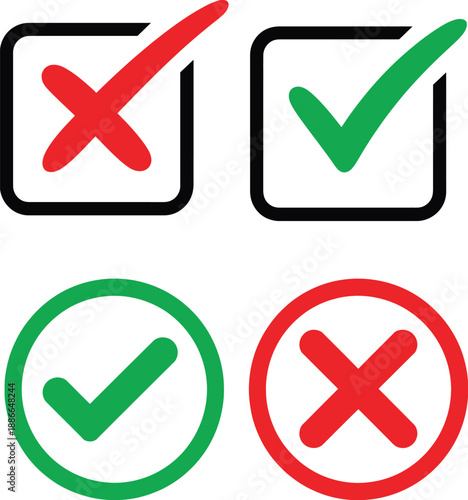 Check and Cross Icons Set Approval and Rejection Symbols