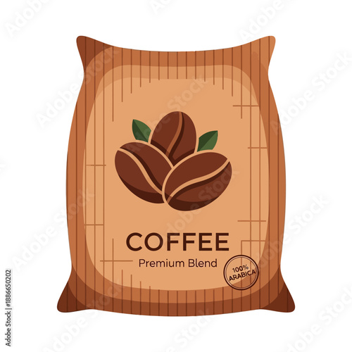 Coffee Beans Bag Premium Blend Arabica Flat Design Illustration