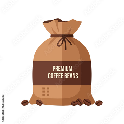 Premium Coffee Beans Bag Illustration Isolated on White Background