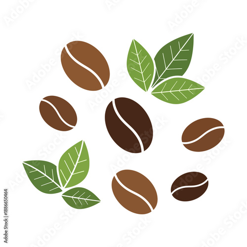 Fresh Coffee Beans and Green Leaves - Organic Aroma Concept