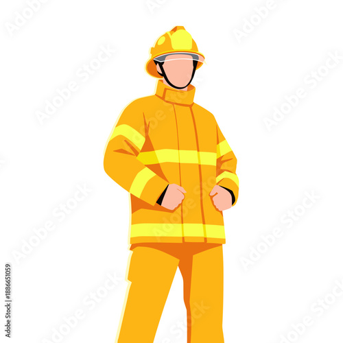 Firefighter in yellow protective uniform standing ready for emergency response.