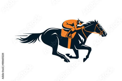 Dynamic Racehorse and Jockey Vector Illustration - High-Speed Equestrian Sports Action Scene for Derby Horse Racing and Betting Competition Branding