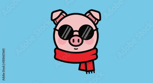 Cartoon pig with sunglasses and scarf