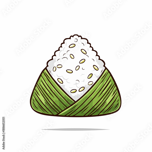 Traditional Japanese Onigiri Rice Ball Wrapped in Seaweed Leaf Illustration on a Simple Background from a Front View