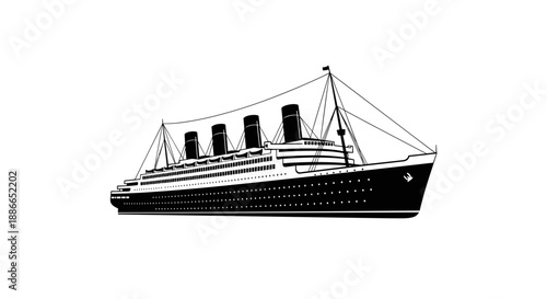 Vintage Ocean Liner Ship Illustration with Four Funnels.