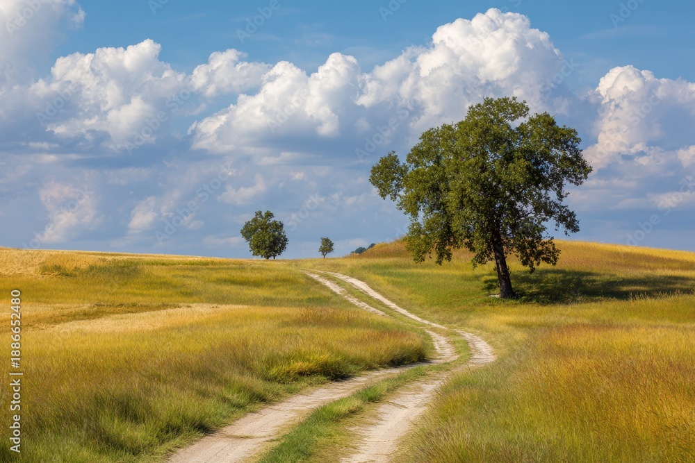 Fototapeta premium Rural scene featuring a narrow path