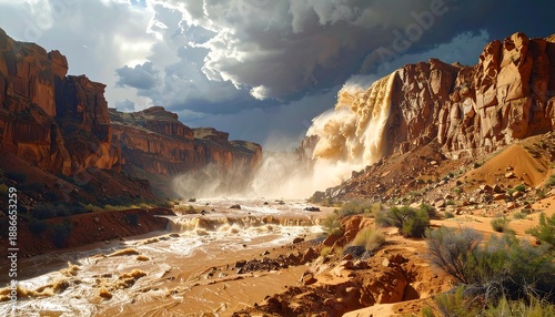 Wallpaper Mural Dramatic Flash Flood Rushes Through a Desert Canyon Landscape. Torontodigital.ca