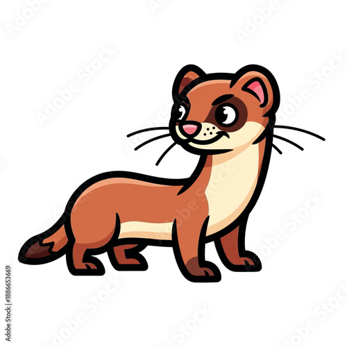 Cartoon illustration of a standing ferret with brown and white fur against a clean white background.