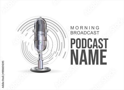 Podcast logo design. Retro vintage templates with microphones for online radio podcast and live broadcast 