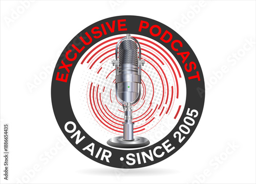 Podcast logo design. Retro vintage templates with microphones for online radio podcast and live broadcast 