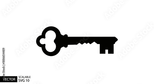 Vintage Skeleton Key Silhouette Isolated on White Background.