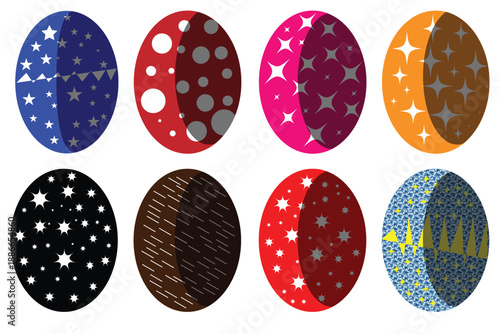 Set of Colorful Easter eggs, for easter day. Cracked egg, vector eggs. Vector illustration. 