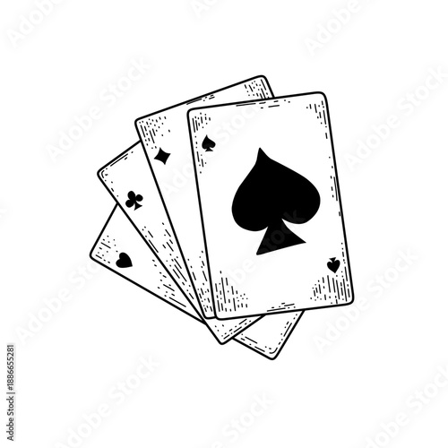 hand drawn set of minimalist ace playing cards line art vector illustration