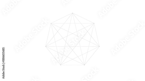 A geometric network diagram with interconnected lines and nodes on a white background