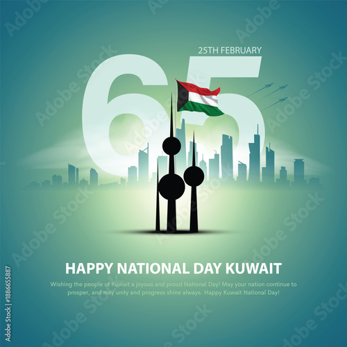 25th February celebrating 65th kuwait national day. Creative vector illustration design.