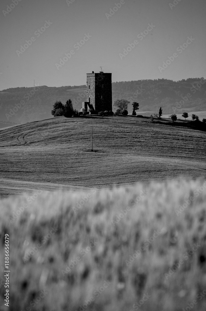 Obraz premium Italia panorami della Toscana in bianco e nero. Provincia di Siena,Val D'Orcia e Chianti Senese. Toscana, Italia 
