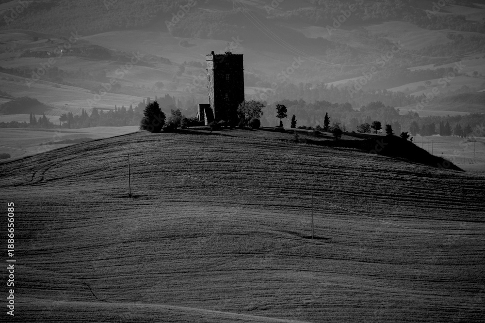 Obraz premium Italia panorami della Toscana in bianco e nero. Provincia di Siena,Val D'Orcia e Chianti Senese. Toscana, Italia 
