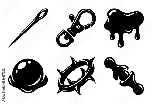 Bold Linework Dark Aesthetic Graphic Element Kit for Alternative Fashion and Edgy Editorial Design