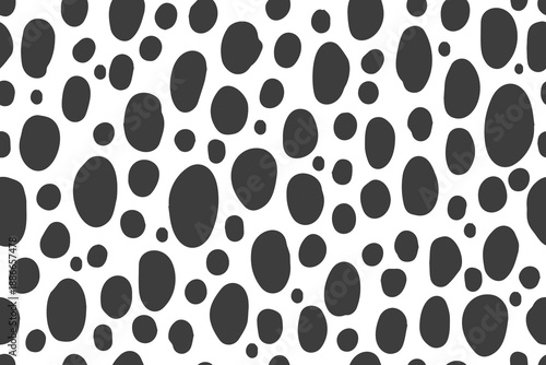 Black spotted dalmatian seamless texture on white background. Hand-drawn irregular dots. Authentic safari fur motif for fabric, wallpaper and decorative projects. Vctor
