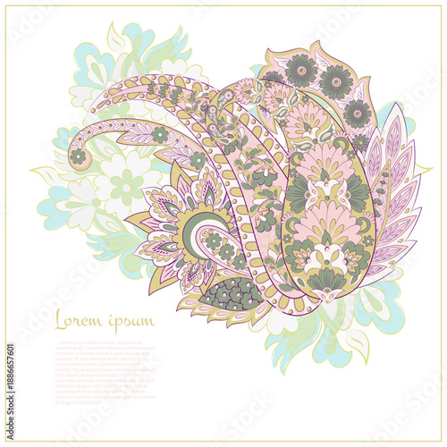 Paisley vector isolated pattern. Damask floral illustration in batik style