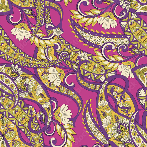 Trendy ethnic-style vector paisley pattern. Seamless Fashionable vector template for any design projects