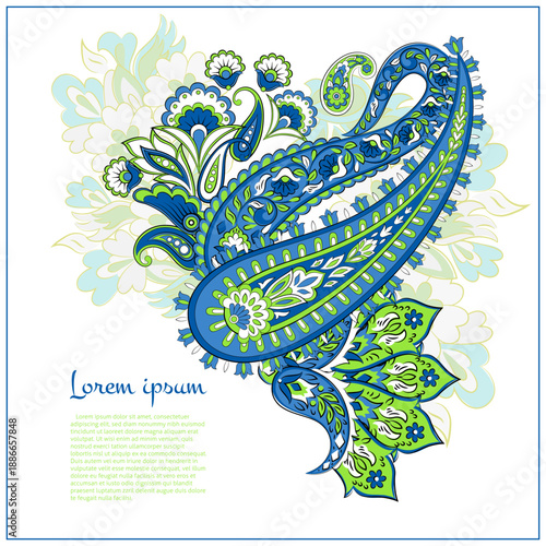 Paisley vector pattern. Isolated Fantastic flower, leaves