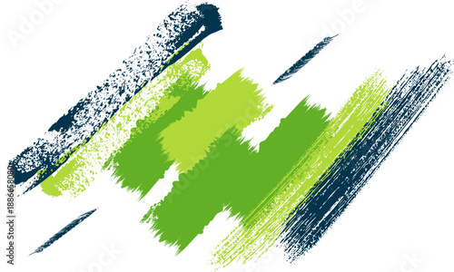 Dynamic abstract brush strokes in vibrant green and deep blue, showcasing texture isolated on transparent background.