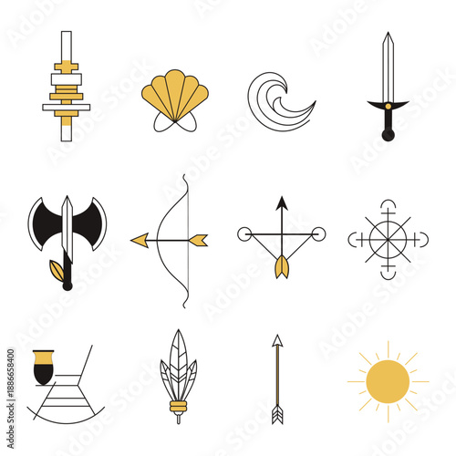 Medieval weapons and symbols vector illustration flat design