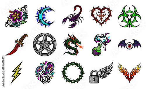 Tribal Y2K Aesthetic Tattoo Graphic Set for Alternative Apparel and Edgy Branding