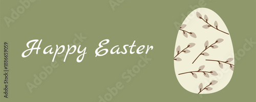 Minimal Scandinavian Easter Card with Decorative Egg and Floral Elements, Nordic Spring Style