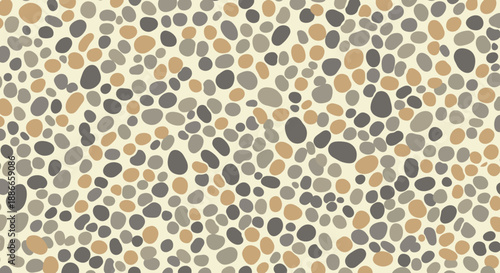 Abstract seamless pattern of smooth river stones and pebbles in various earthy colors like beige, gray, and brown tones.