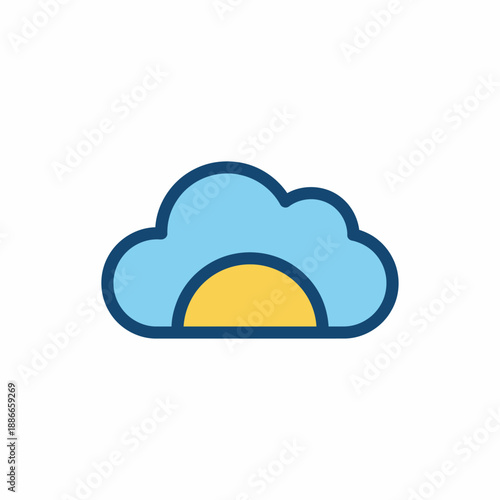 Stylized icon of a light blue cloud partially obscuring a yellow halfcircle resembling a rising or setting sun